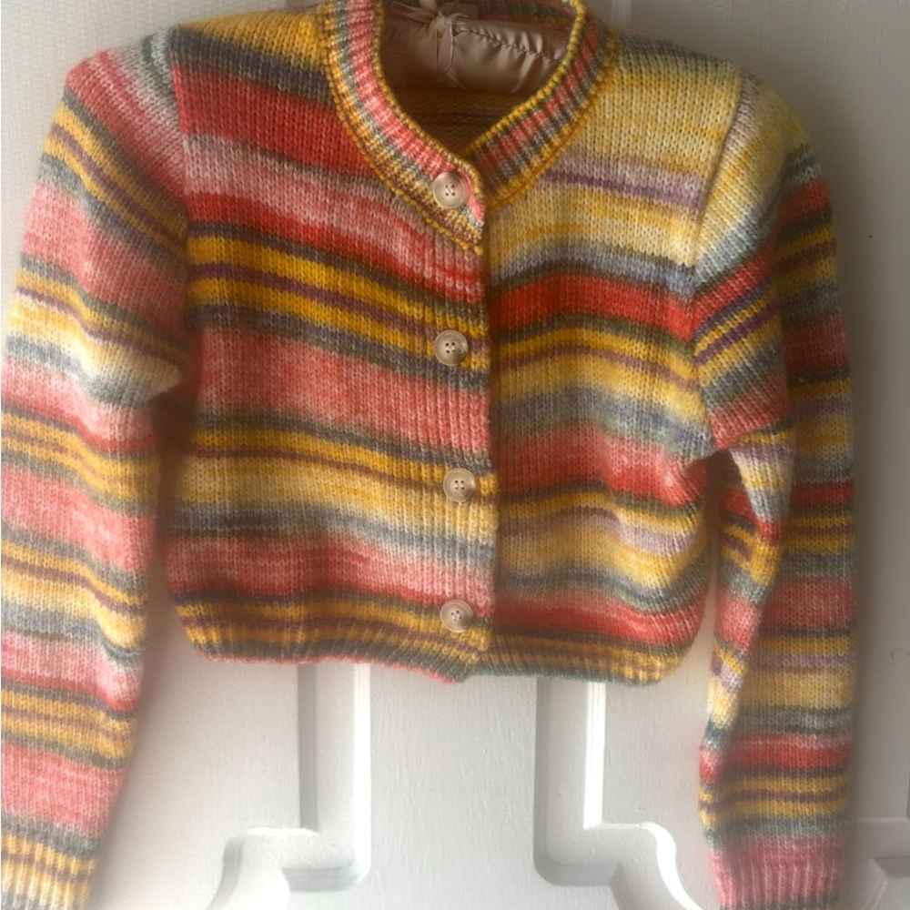 EUC Child's 100% Multi-Color Knit Blend Cardigan Sweater Size 7/8